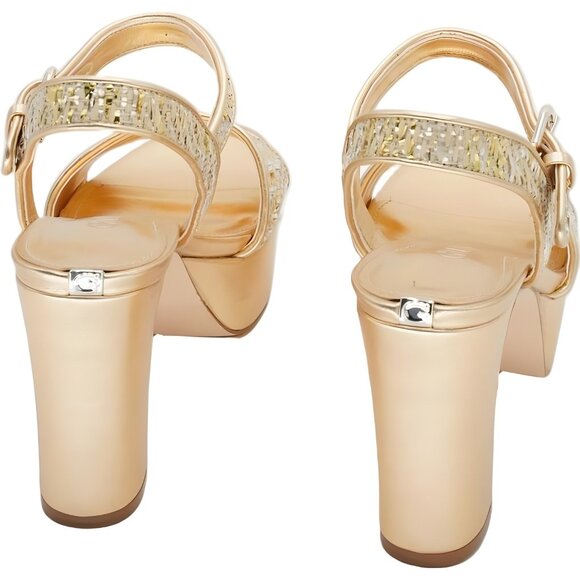 GUESS Haldem Gold Two-Band Platform Sandals Ankle Strap Women's US 7M - Picture 3 of 6